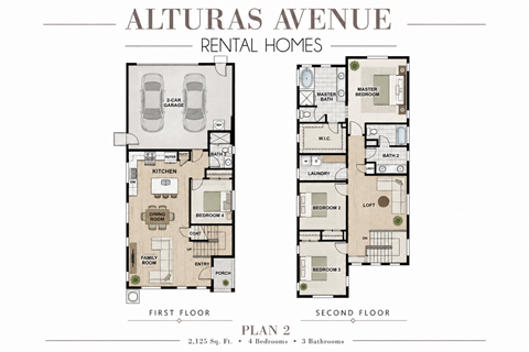 Floor plan for 4 beds, 3 baths, 2125 sqft